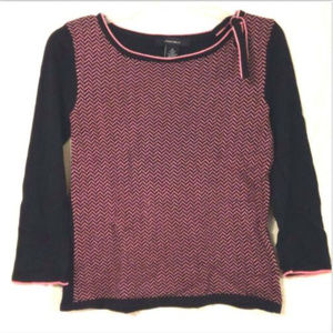 Pink Chevron with Bow Silk Blend 3/4 Slv Sweater